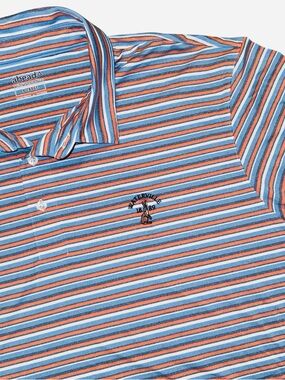 Ahead Waterville Golf Polo Shirt Mens XL Performance Striped Blue Orange Stretch